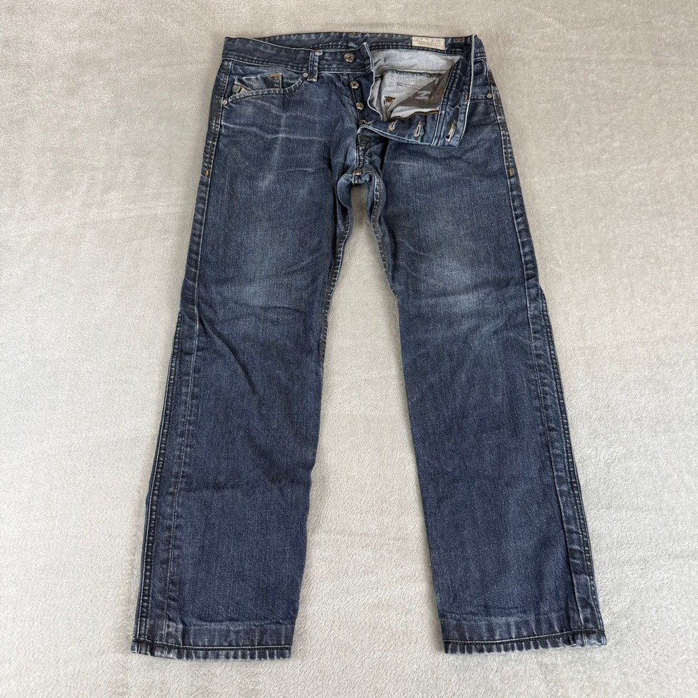 Diesel Darron Slim Tapered Jeans Mens 31x28 Blue Distressed Button Fly Cotton